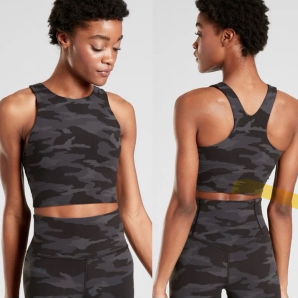 Athleta Black Camo Crop Yoga Top and Leggings Set (Size small top and bottom)